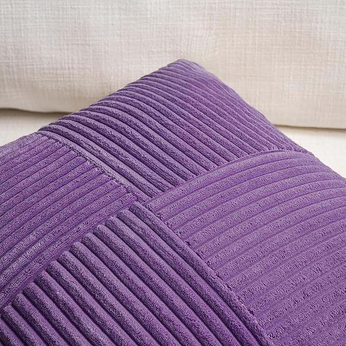 Fancy Homi 2 Packs Purple Big Decorative Throw Pillow Covers 24x24 Inch for Living Room Couch Bed, Farmhouse Boho Home Decor, Soft Corss Corduroy Patchwork Accent Square Cushion Case 60x60 cm-Ruum Studio Home