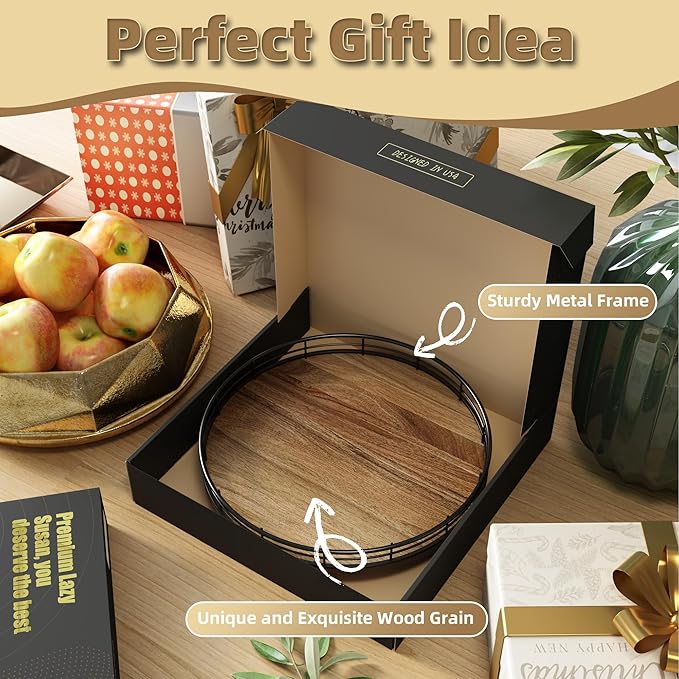 Acacia Wood 10" Lazy Susan Turntable Organizer for Table Top, Farmhouse Round Wooden Lazy Susan for Cabinet Kitchen Centerpieces Coffee Table, for Condiments Spices, Bathroom Vanity Tray Decor-Ruum Studio Home