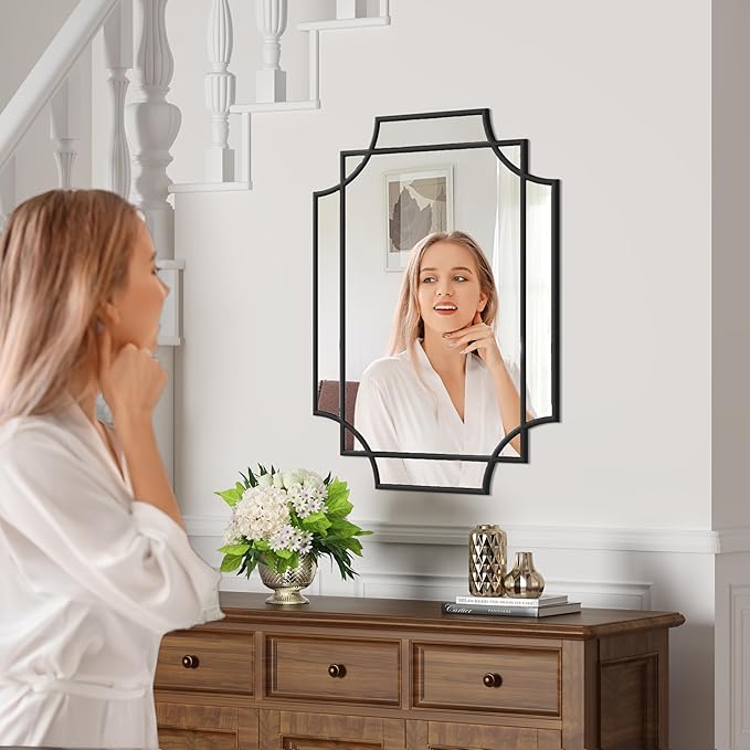 Bathroom Mirror for Wall Black Farmhouse Wall Vanity Mirror for Over Sink Wood Framed Beveled Mirrors Deco（20 * 28IN/Black）-Ruum Studio Home