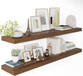 Wide Floating Shelves for Wall 12 Inch Deep, 48" X 12" X 2" Floating Shelf, 2 Inch Thick Shelf for Bathroom Bedroom Kitchen Book Room, Heavy Duty 75lbs Shelves for Farmhouse Decor Set of 2, Walnut-Ruum Studio Home
