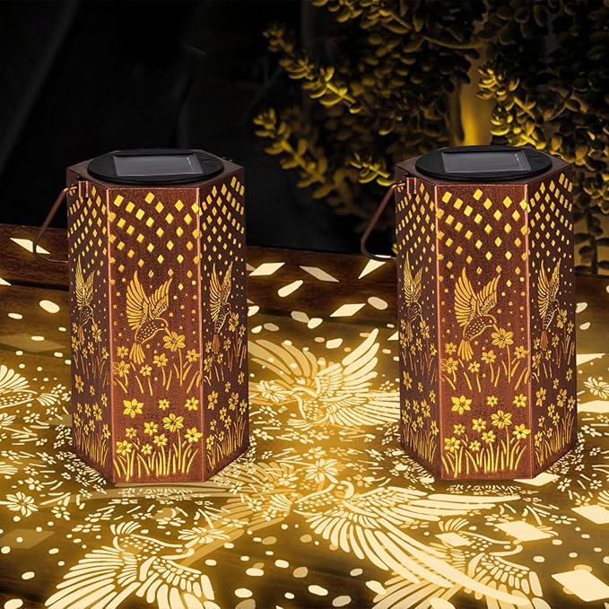 2 Pack Hummingbird Solar Lanterns Outdoor Waterproof - Birthday Gifts for Women, Men, Mom, Solar Lights Outdoor Hanging Garden Decor for Outside, Patio, Outdoor, Yard, Lawn, Balcony-Ruum Studio Home