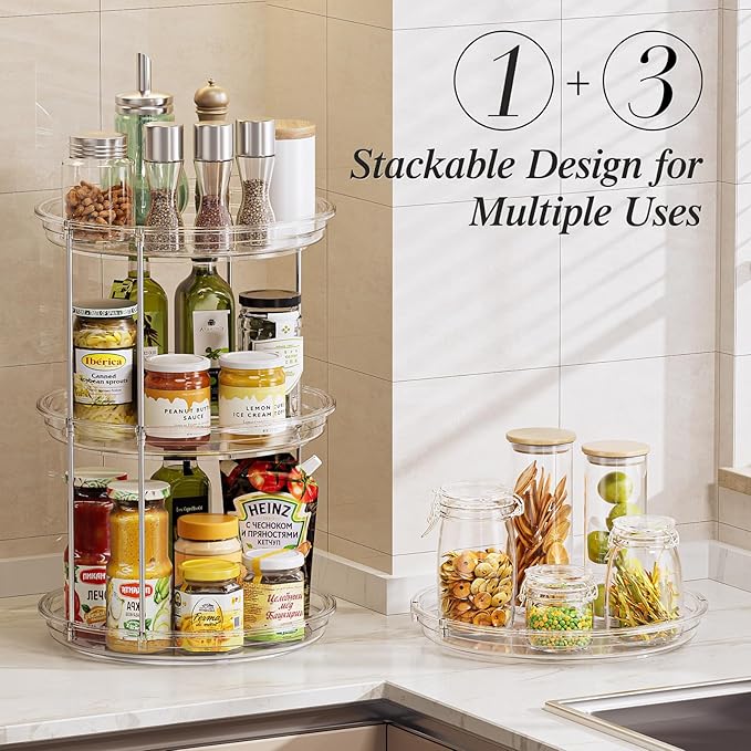 LAMU 10.6in Rotating Makeup Organizer for Vanity, 2 Tier Lazy Susan Turntable Stackable Spinning Skincare Organizer Cosmetic Perfume Tray for Bathroom Counter, Large Capacity, Clear-Ruum Studio Home