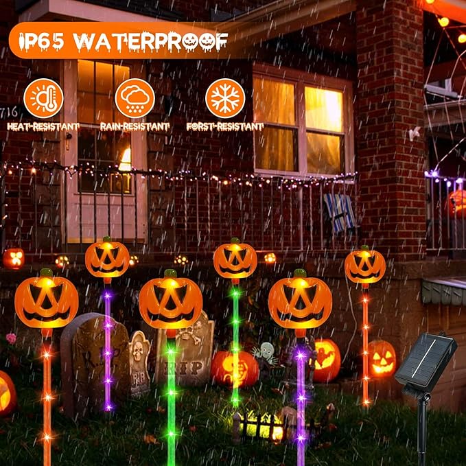 12 Pack Solar Pumpkin Lights for Halloween Decorations Outdoor, Waterproof Halloween Pathway Lights with 8 Modes, Orange Purple and Green Halloween Walkway Stake Lights for Yard Garden Party Decor-Ruum Studio Home