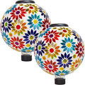 Sunnydaze 10 inch Solar Gazing Ball for Garden - Glass Outdoor Gazing Globe - Midsummer Dahlias - Set of 2-Ruum Studio Home