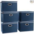 PRANDOM Large Collapsible Storage Bins with Lids [5-Pack] Fabric Foldable Storage Boxes Organizer Containers Baskets Cube with Cover for Home Bedroom Closet Office Royal Blue(17.7x11.8x11.8)-Ruum Studio Home