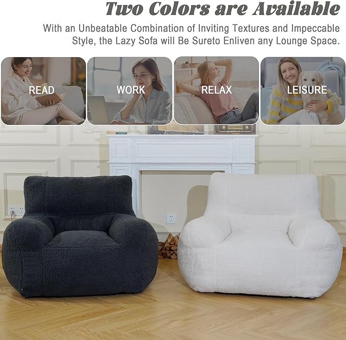 Giant Bean Bag Chair, Lambswool Bean Bag Chair for Adults, Eco-Friendly Filling Soft Bean Bag, White Been Bag for Bedroom, Living Room-Ruum Studio Home