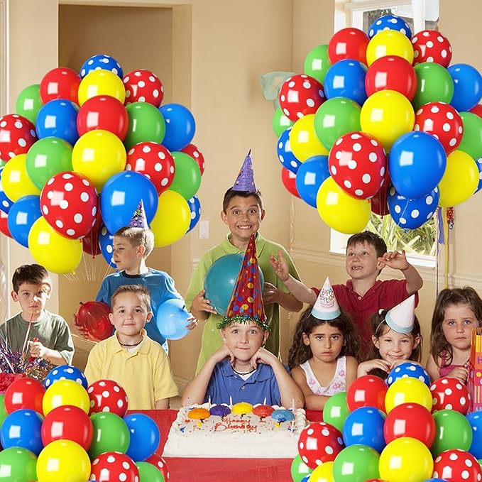 Red Blue Green Yellow Balloons 12 Inch Assorted Rainbow Latex Balloons Primary Color Red Blue Yellow Green Polka Dot Colorful Balloon for Kids Birthday Baby Shower Carnival Circus Party Decor-Ruum Studio Home