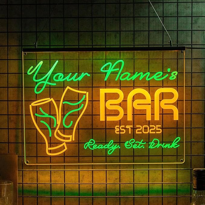 Personalized Beer Pub Bar Signs with Your Name for home wall light up with personalized pub name, man cave accessories, beer themed neon customizable lighted sign-Ruum Studio Home