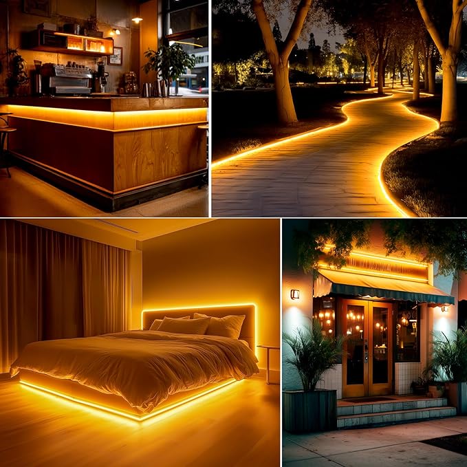 GZBtech Flexible LED Neon Rope Lights 16.4FT,AC 110-120V Waterproof Strip Light, 120LEDs/M Cuttable Connectable Neon Lighting for Indoor Outdoor Home Decor/Commercial Building Use-Amber 5M-Ruum Studio Home