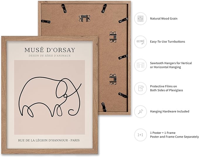 Poster Master Vintage Poster - Retro One Line Elephant Drawing Print - Elephant Art - Minimal Gift for Men, Women, Animal Lover - Abstract Wall Decor for Home, Office, 11x14 Beige Framed-Ruum Studio Home