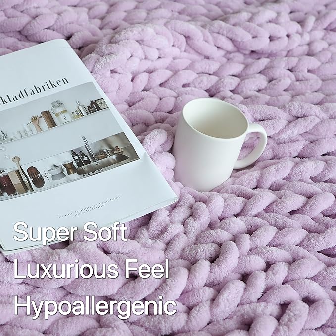 Maetoow Chenille Chunky Knit Blanket Throw （50×60 Inch）, Handmade Warm & Cozy Blanket Couch, Bed, Home Decor, Soft Breathable Fleece Banket, Christmas Thick and Giant Yarn Throws，Purple-Ruum Studio Home
