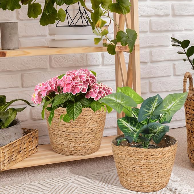 Woven Straw Flower Pot Seagrass Planters Basket Garden Plant Pot Containers Wicker Rattan Vase Sundries Organizer Storage Bins for Indoor Outdoor Plants-Ruum Studio Home