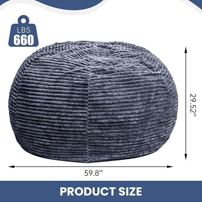 Large Bean Bag Chair, 6FT Giant Beanbag Chairs with Memory Foam Filled, Bean Bag Chairs for Adults, Ultra Soft Lazy Sofa for Living Room Bedroom (Grey)-Ruum Studio Home