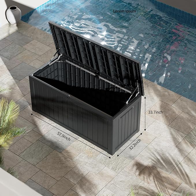 270 Gallon Outdoor Storage Box Patio Deck Box Waterproof, Resin Lockable Outside Large Storage Bin for Pool Cushion Furniture, Garden Tools UV-Resistant, Black-Ruum Studio Home