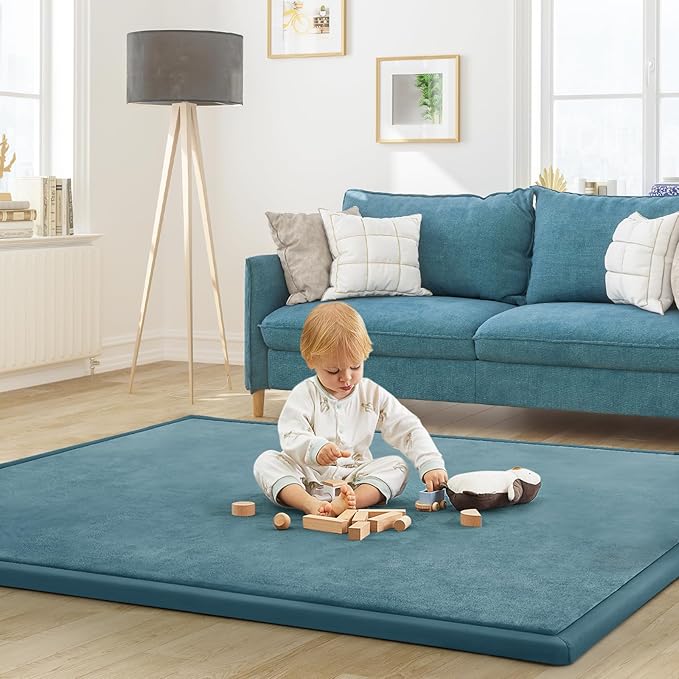 Baby Play Mat for Floor Tummy Time Mat Nursery Muscle Area Playroom Rug Tatami 79"x138" Memory Foam 1.3" Thick Crawling For Babies,Toddlers, Infants, Kids,Floor(Green)-Ruum Studio Home