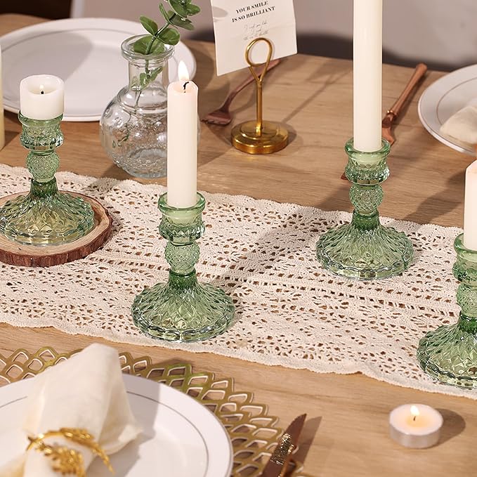 12Pcs Green Candlestick Holders Set- 4" H Taper Candle Holders Bulk, Glass Candle Holders for Wedding, Party, Romantic Dinner Table Centerpieces, Festival Gifts & Windowsill Decor-Ruum Studio Home