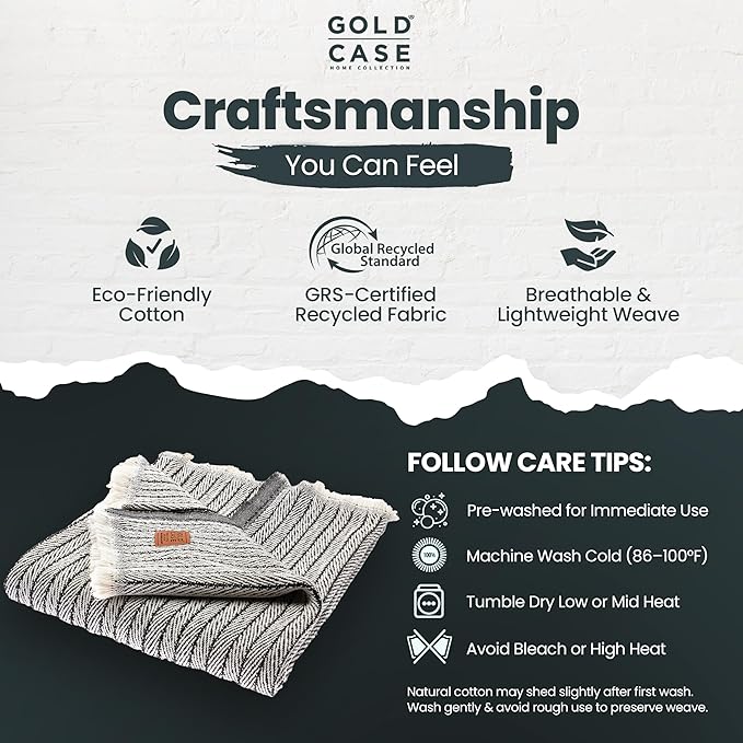 Gold Case Throw Blanket for Couch – 100% Recycled Turkish Cotton Blankets & Throws – Elegant Decorative Throw Blankets for Living Room Sofa – Woven Throws for Couch – Retro Black – 50x60-Ruum Studio Home