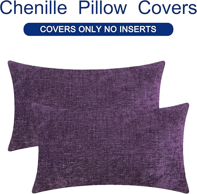 CaliTime Throw Pillow Covers Decorative 16 X 26 Inches Pack of 2 Cozy Chenille Cushion Cases for Couch Sofa Bed Living Room Home Plum Purple-Ruum Studio Home