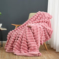 Cozy Bliss Faux Fur Throw Blanket for Couch, Cozy Warm Plush Striped Blanket for Sofa Bedroom Living Room,50 * 60 Inches Hot Pink-Ruum Studio Home