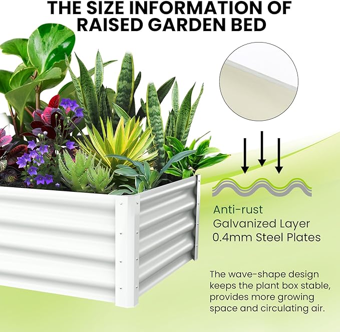 Galvanized Raised Garden Bed Outdoor, 2 Pcs 6x3x1FT Outdoor Large Planter Raised Beds Open Base with Safety Edge and Glove for Vegetables Flowers Ground Planter, White-Ruum Studio Home