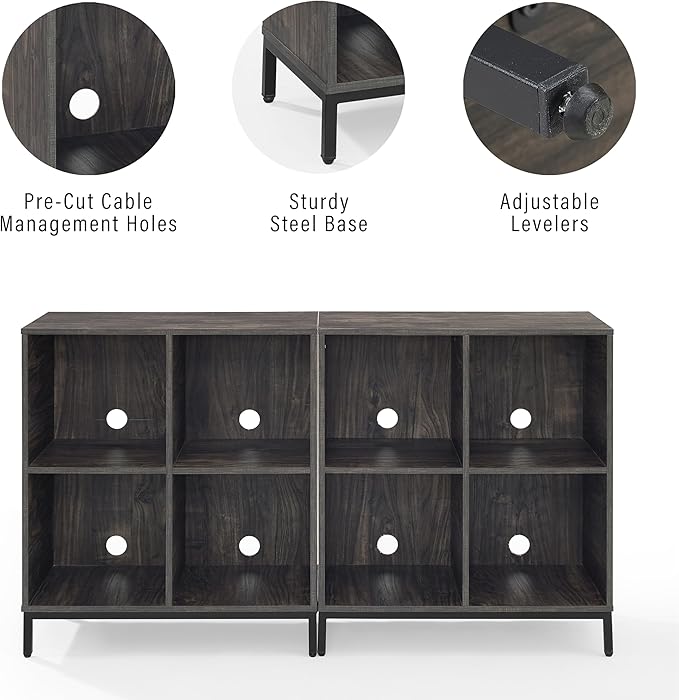 Crosley Furniture Jacobsen 2-Piece Vinyl Record Storage Cube Bookcase Set and Record Player Stand, Brown Ash-Ruum Studio Home