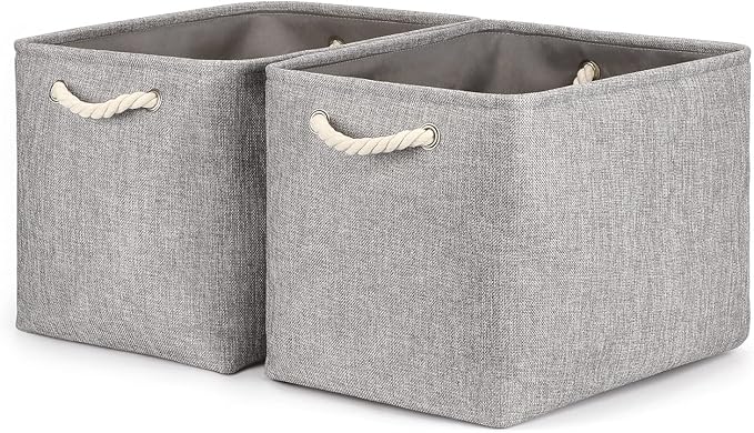 Bidtakay Grey Baskets [2-Pack] Shelf Baskets for Storage 16" X 11.8" X 11.8" Large Fabric Rectangular Decorative Storage Basket Organization Bins for Shelves Closet Home Organization(Grey)-Ruum Studio Home