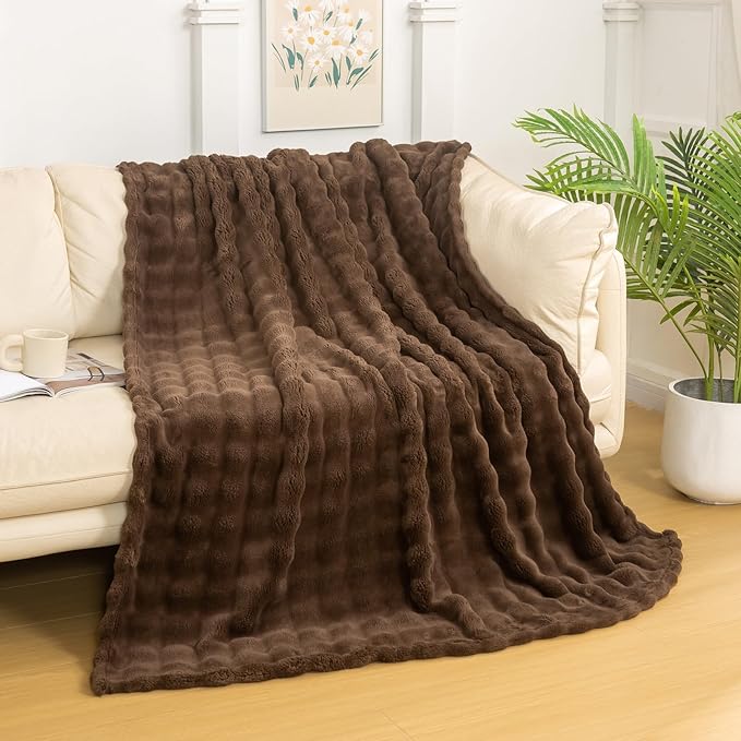 YUSOKI Luxury 3D Bubble Throw Blanket 2lb,All Ages,Home Decoration, (Brown,50 * 60inches)-Ruum Studio Home