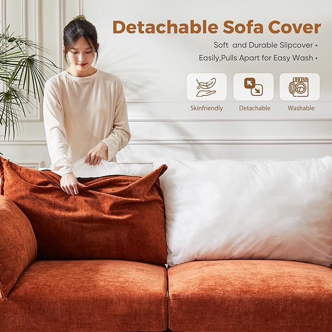Oversized Accent Chair, Upholstered Modern Sofa Chair with Removable Backrest & Detachable Cover, 24.5" Deep Seat Large Reading Armchair for Living Room Bedroom - Chenille Terracotta Set of 2-Ruum Studio Home