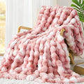 Luxury 1000GSM Faux Rabbit Fur Throw Blanket for Woman, Super Heavy Warm Cozy Blankets for Her for Couch Bed Sofa, Bubble Plush Fuzzy Elegant Soft Reversible Mink Blanket for Living Room Bedroom, Pink-Ruum Studio Home