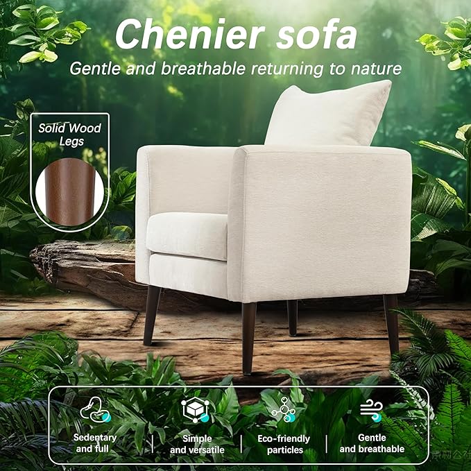 Barrel Accent Chair Set of 2 with Back Pillow, Large Upholstered Armchair with Solid Wood Legs Modern Reading Chairs for Living Room Bedroom-Ruum Studio Home