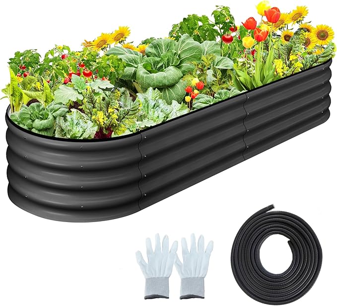 2 Pcs 4.5x2x1ft Oval Raised Garden Bed, Galvanized Raised Beds,Open-Ended Base Metal Raised Planter Beds,Garden Bed Outdoor,Planter Raised Boxes for Vegetables, Flowers,Tool-Free Asse,Gray-Ruum Studio Home