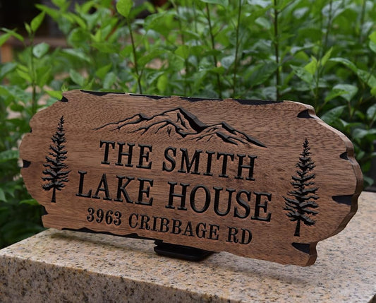Personalized Cabin Sign - Rustic Wood Welcome Sign for Outdoor, Home Wall Decor,Farmhouse Decor, Custom Backyard Sign,Carved wood sign.3D Carving Wood Sign.-Ruum Studio Home