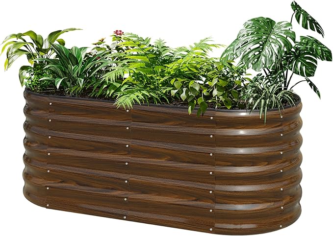 SnugNiture Galvanized Steel Raised Garden Bed, 4x2x2 ft, Outdoor Oval Deep Root Planter Box for Growing Vegetables, Flowers and Fruits-Ruum Studio Home
