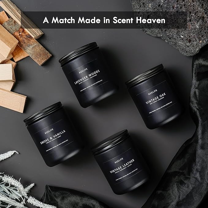 Scented Candles Set | Gifts for Men - 4 Pack Men Candle Set, Masculine Candle, Soy Candles for Home Scented, Gift for Dad Fathers Day -Scent of Cedar Oakmoss/Pine&Clove/Patchouli/Sandalwood-Ruum Studio Home