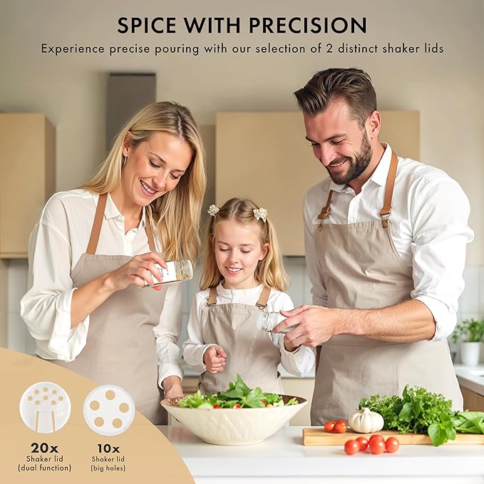 Glass Spice Jars with Label and Stainless Steel Lids (24 x 4oz) Spice Containers with 240 Labels, Shaker Inserts, Steel Funnel, Empty Square Empty Square Seasoning Organizer (White)-Ruum Studio Home