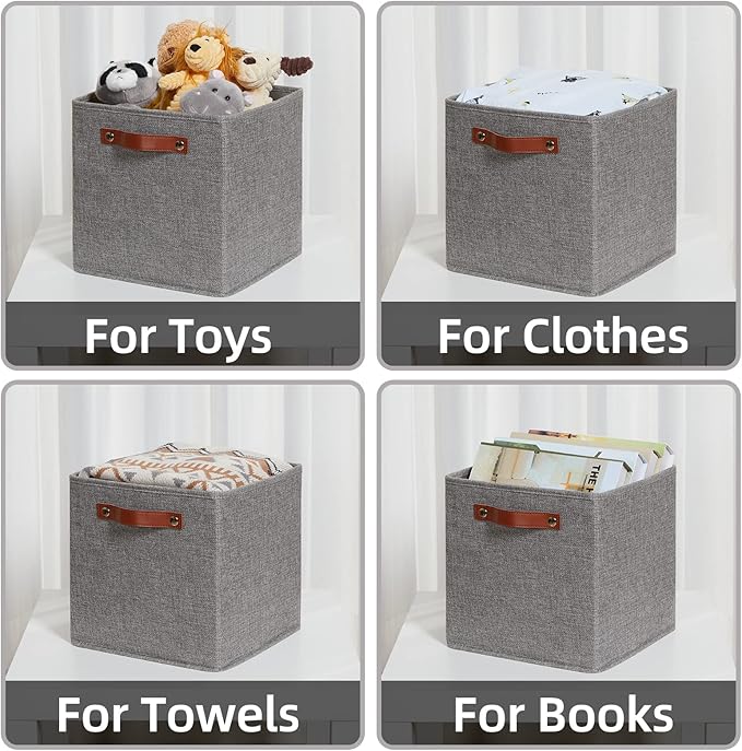 HNZIGE Shelf Storage Cubes Bins for Organizing, Set of 4, Cabby Fabric Cube 11x11 Closet Organizer with Handles (Gray)-Ruum Studio Home