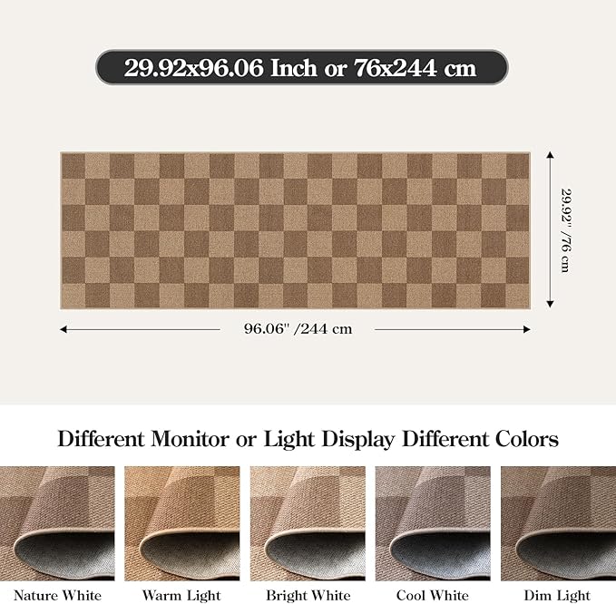 Lahome Checkered Easy Jute Kitchen Runner, 2x8 Washable Indoor Outdoor Runner Rug, Checkerboard Non Slip Non Shedding Neutral Carpet for Hallway Entryway Foyer-Ruum Studio Home