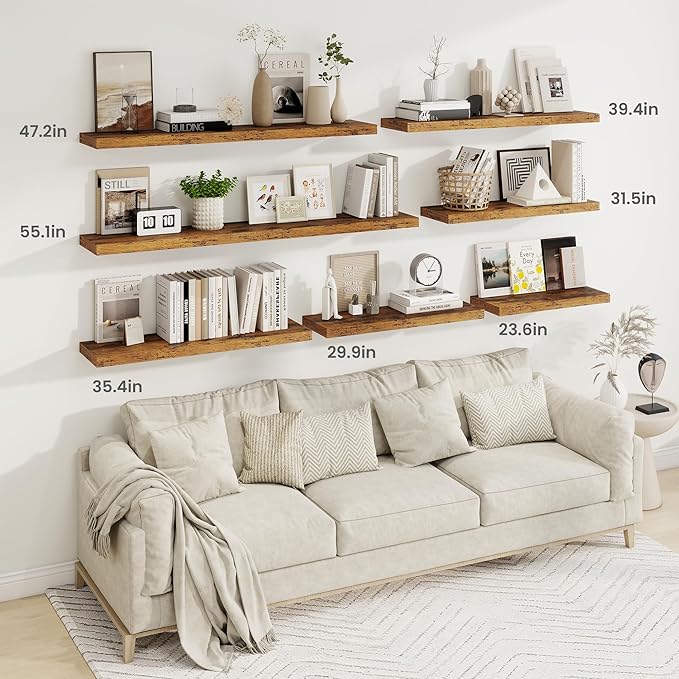 Fun Memories Floating Shelves for Wall, 32 Inch Rustic Wood Wall Mounted Shelves for Bathroom, Bedroom, Kitchen, Living Room, Deep Floating Shelves for Storage & Home Decor (Brown,Set of 2)-Ruum Studio Home