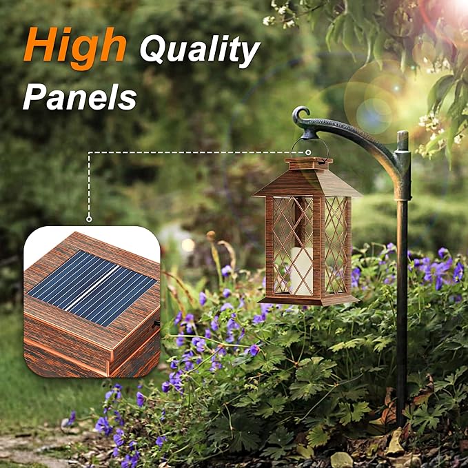 Solar Lanterns Outdoor, Waterproof Garden Hanging Lanterns,13" Outdoor Decorative Lantern with LED Flickering Flameless Candles, Vintage Lantern for Porch, Yard,Patio Decor-Ruum Studio Home
