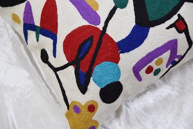 Picasso Inspired Decorative Pillow Cover Hand Embroidered Abstract Toss Pillows Farmhouse Chair Cushion Contemporary Pillowsham Mid-Century Chair Cushions Wool Size 18x18-Ruum Studio Home