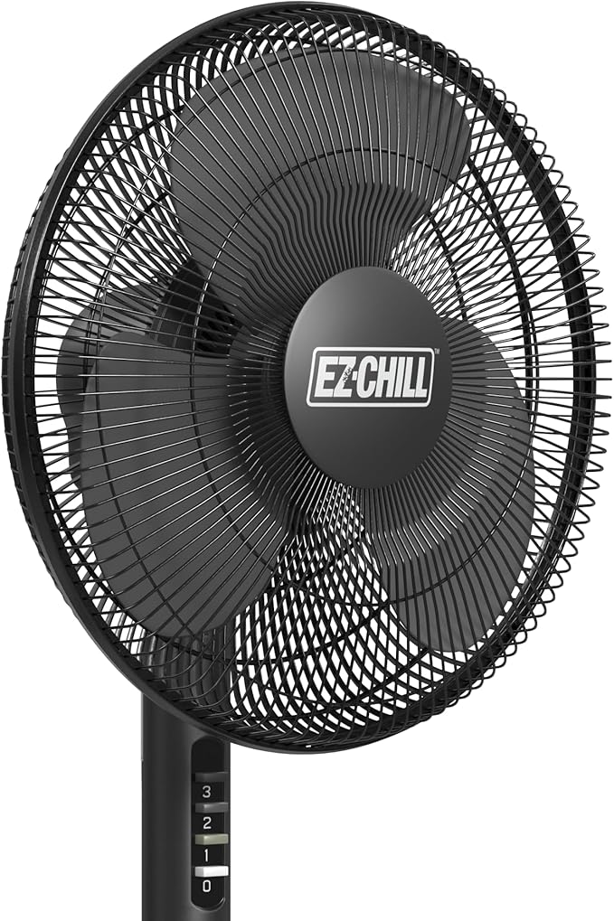 EZ-CHILL 16” Oscillating Pedestal Fan, 3-speed Options, 90-Degree Oscillating Head, Adjustable Height and Tilt, Powerful Air Flow, Black, MTFS-16B-BLK-Ruum Studio Home
