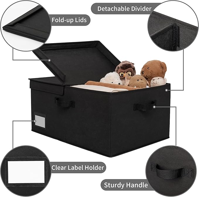 GRANNY SAYS Fabric Storage Bin with Lid, Linen Closet Organizers and Storage Baskets, Large Storage Box, Clothes Bins for Closet Organizing, Jumbo, Black, 1-Pack-Ruum Studio Home