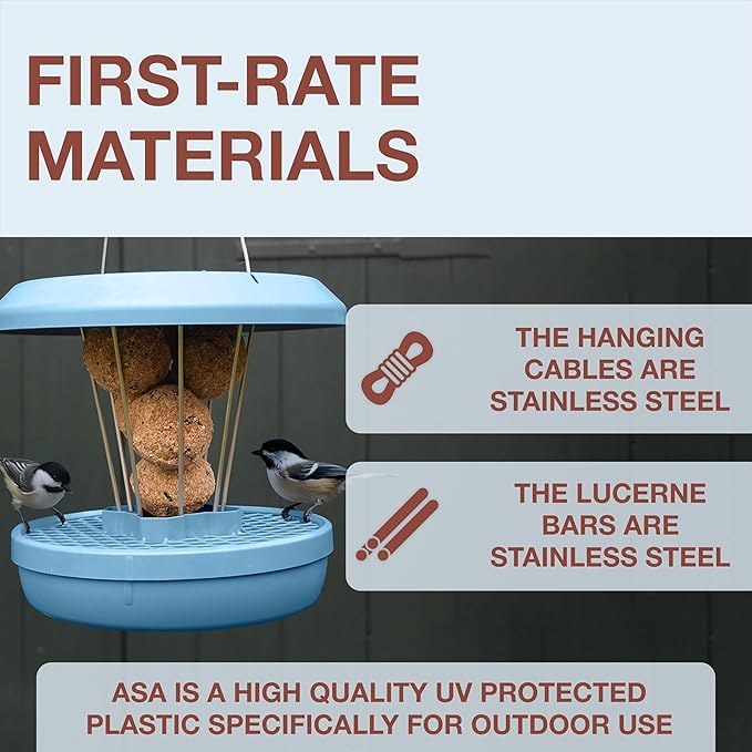 SWISSINNO No Mess Bird Feeder Lucerne Smart Birds for Fat Balls - Feed Birds, not mice & Rats! Robust & Reliable for Hanging - Made in EU - Light Blue-Ruum Studio Home