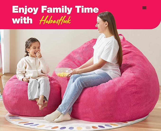 Hobestluk 4.5FT Bean Bag Chair Giant Bean Bag Chair with Filler Included Adult Bean Bag Chairs with Removable Cover for Bedroom Living Room - (Jumbo, Pink)-Ruum Studio Home