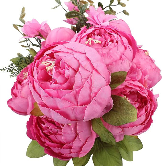 Duovlo Springs Flowers Artificial Silk Peony Bouquets Wedding Home Decoration,Pack of 1 (Spring Peach Pink)-Ruum Studio Home