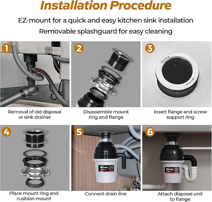 1 HP Garbage Disposal with Sound Reduction, TECASA Food Waste Disposer for Kitchen Sink, Septic Safe Garbage Disposal, Power Cord Included, Grey and Black - HyperCrush 100-Ruum Studio Home