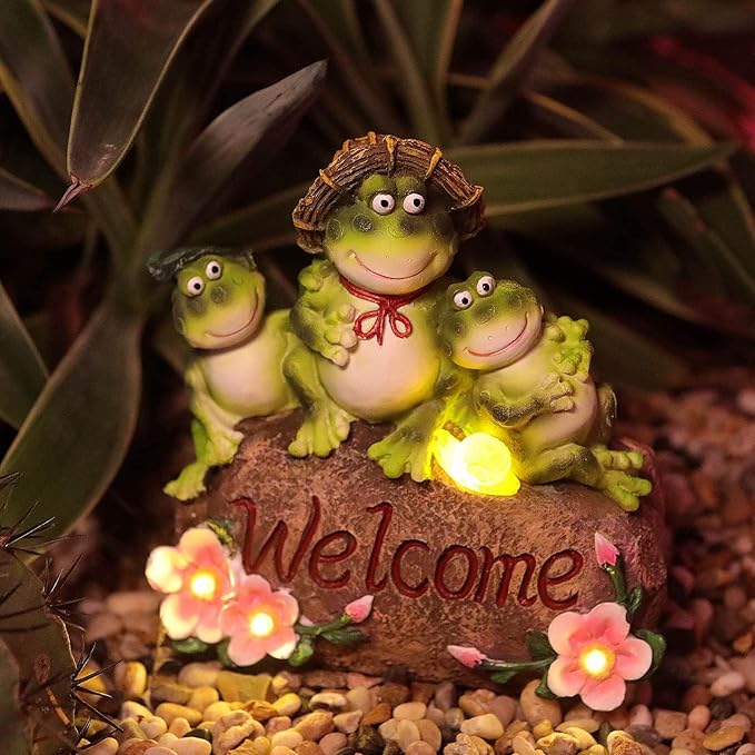 Funny Frog Statues For Garden - 7'' Mothe & Sons Solar Frog Garden Decor Frog Garden Statue For Yard Patio porch Lawn Birthday Christmas Thanksgiving Housewarming Frog Gifts For Women Mother.-Ruum Studio Home