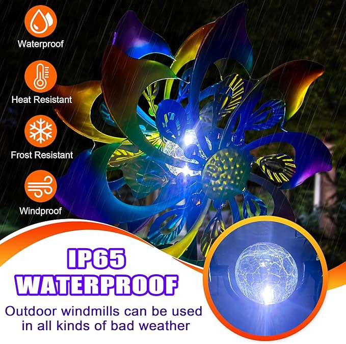 60 Inch Solar Wind Spinner Outdoor - Double-Sided Rotating Colorful Kinetic Wind Spinners for Garden, Yard Decorations Outdoor,Metal Wind Sculptures & Spinners, Wind Art-Ruum Studio Home