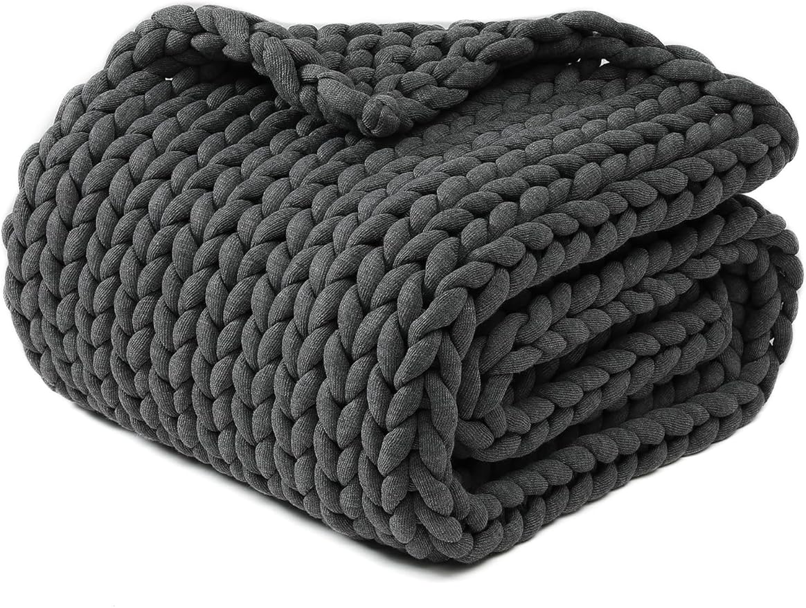 YnM Chunky Throw Blanket, Medium-Weight, Hand Knitted, Skin Friendly, Ventilated and Breathable, Machine Washable, Home Décor Piece for Couch, Sofa and Bed (Charcoal Grey, 40x50 Inch)-Ruum Studio Home