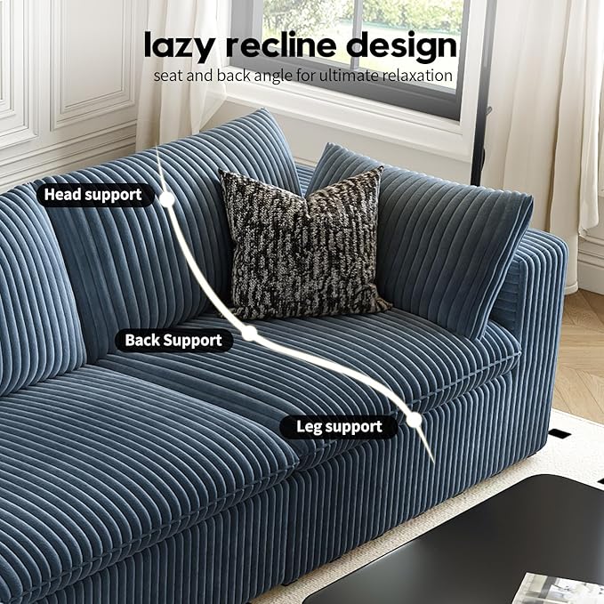 LoveSeat Cloud Couch Modular Sectional Sofa for Living Room,Modern Sofa with Deep Seat，2 Seater Boneless Couch,Comfy Upholstered Corduroy Couches for Apartment, Studio, Office,Bedroom，Blue-Ruum Studio Home